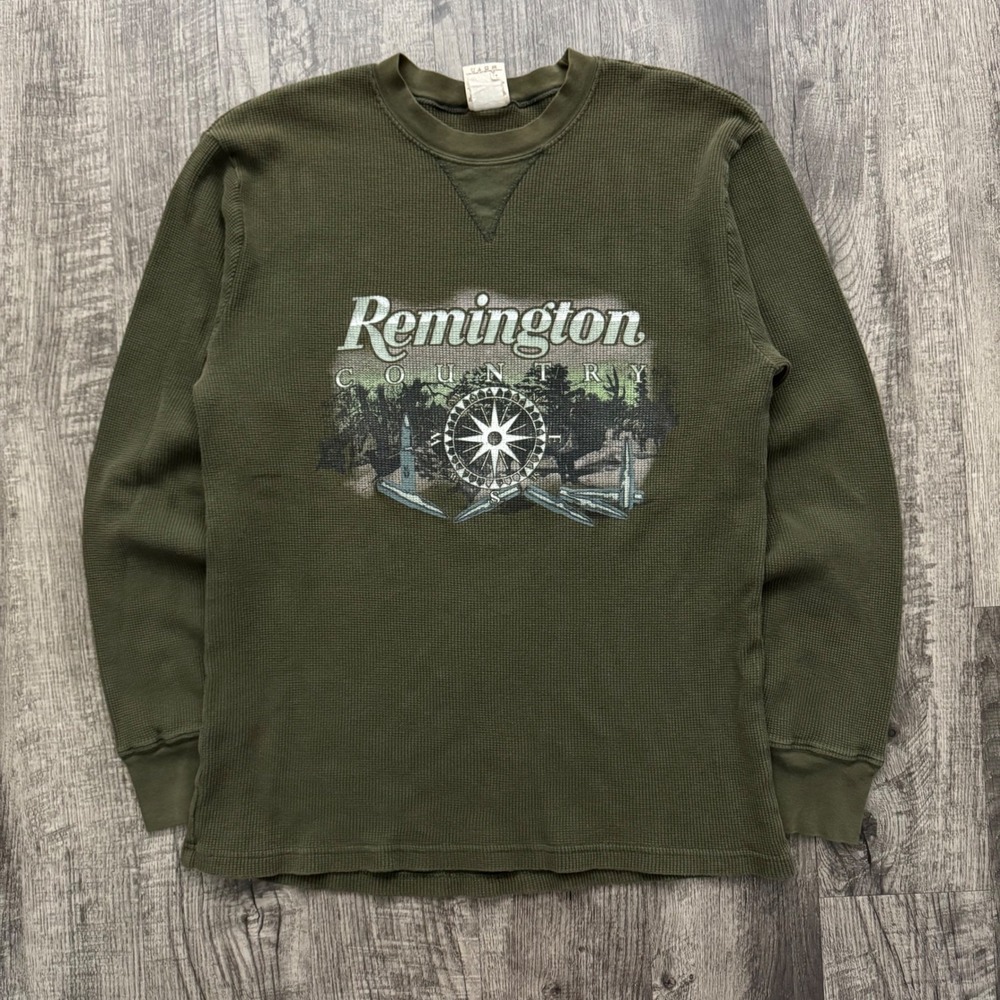 Vtg Y2K Remington Country Hunting Guns Thermal Long Sleeve Shirt Green XL